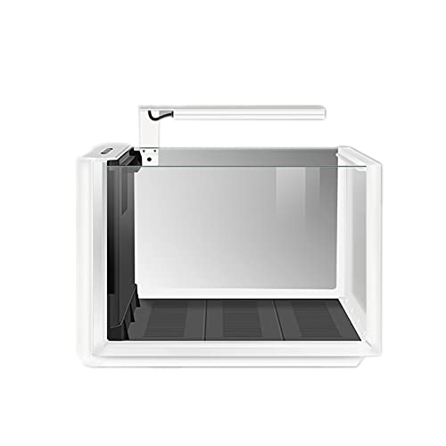 Mini Pecera De Vidrio De Escritorio para Sala De Estar, Acuario Automático, Sin Cambio De Agua, Adecuado para La Sala De Estar De La Oficina En Casa, Pecera Dorada,Blanco