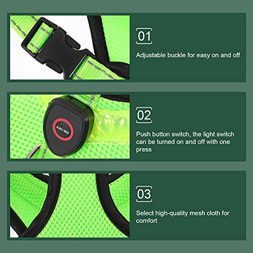 minkissy Chaleco de Perro con Luz Arnés de Perro LED USB Recargable Verde Luminoso Arnés de Perro Cuello de Cuello Mascotas de Noche Accesorio para Caminar para Pequeños Perros Grandes
