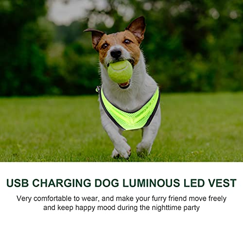 minkissy Chaleco de Perro con Luz Arnés de Perro LED USB Recargable Verde Luminoso Arnés de Perro Cuello de Cuello Mascotas de Noche Accesorio para Caminar para Pequeños Perros Grandes