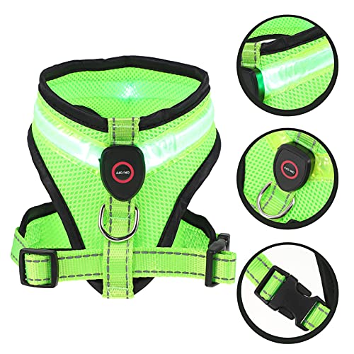 minkissy Chaleco de Perro con Luz Arnés de Perro LED USB Recargable Verde Luminoso Arnés de Perro Cuello de Cuello Mascotas de Noche Accesorio para Caminar para Pequeños Perros Grandes