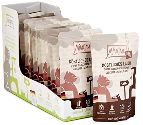 MjAMjAM - Pienso acuoso para Gatos - Delicioso Cordero Puro - Sin Cereales - Pouch 12 x 125 g