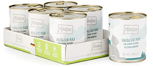 MjAMjAM - Pienso acuoso para Gatos - Exquisita Ternera y Sabroso Pavo sobre delicadas Zanahorias - Sin Cereales - 6 x 800 g
