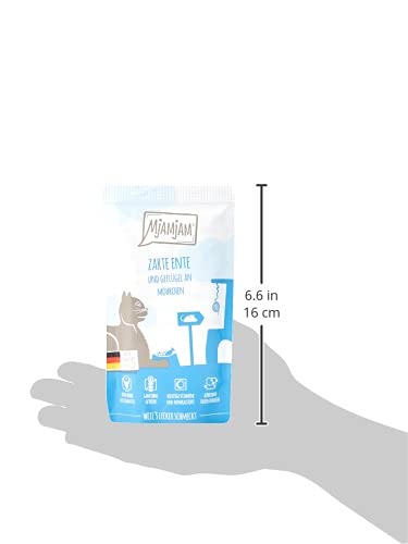 MjAMjAM - Pienso acuoso para Gatos - Pato y Aves Suaves con deliciosas Zanahorias - Sin Cereales - Pouches 12 x 125 g