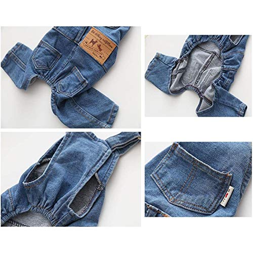 MLYX Camisas para perros, ropa de mezclilla, ropa para perros de moda, chaqueta de mezclilla para cachorros, trajes de mono con honda, ropa cómoda de pantalones azules (M)