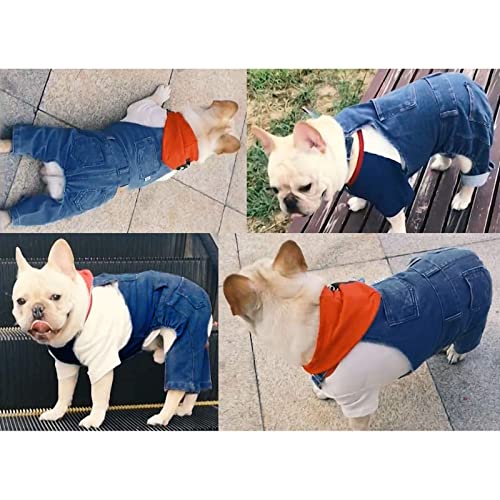 MLYX Camisas para perros, ropa de mezclilla, ropa para perros de moda, chaqueta de mezclilla para cachorros, trajes de mono con honda, ropa cómoda de pantalones azules (M)