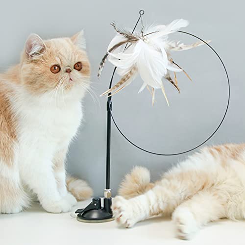 MNJR Varita mágica para gatos, juguete interactivo, plumas de ángel, ventosa, juguete para gatos con pluma, varita sin campana, juguete para gatos