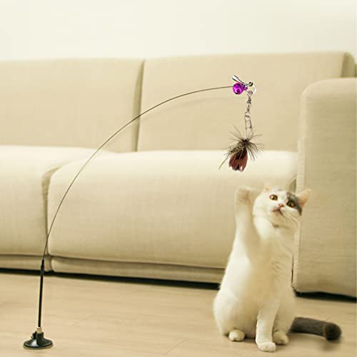 MNJR Varita mágica para gatos, juguete interactivo, plumas de ángel, ventosa, juguete para gatos con pluma, varita sin campana, juguete para gatos