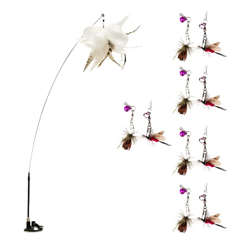 MNJR Varita mágica para gatos, juguete interactivo, plumas de ángel, ventosa, juguete para gatos con pluma, varita sin campana, juguete para gatos