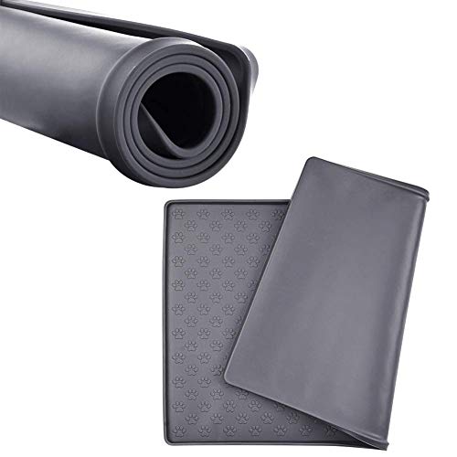 MOACC Alfombrilla de Silicona para Comederos de Perros Gatos, Estera Comida y Agua Antideslizante Impermeable Tapetes para Comer para Mascota, Gris Pata Patrón, 47 x 30 cm