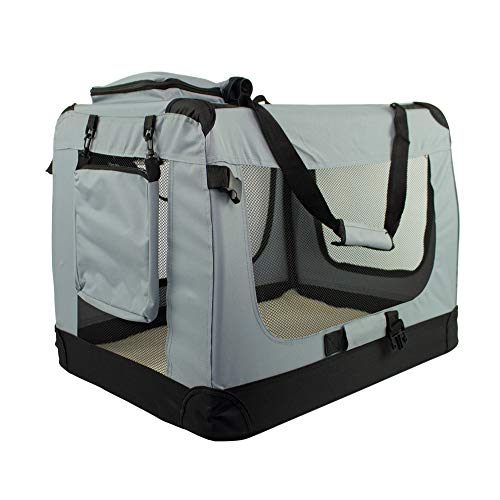 Mobiclinic, Balú, Transportín para Mascotas, Transportín para Perros, Gatos, Conejos, cobayas, Transportín Portátil y Transpirable, Talla M, Soporta 10 kg, 57x38x44 cm, Plegable, Gris