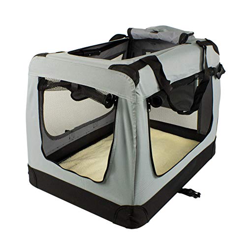 Mobiclinic, Balú, Transportín para Mascotas, Transportín para Perros, Gatos, Conejos, cobayas, Transportín Portátil y Transpirable, Talla M, Soporta 10 kg, 57x38x44 cm, Plegable, Gris