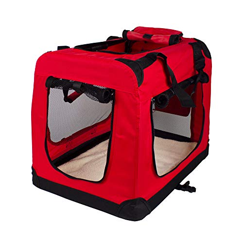Mobiclinic, Balú, Transportín para Mascotas, Transportín para Perros, Gatos, Conejos, cobayas, Transportín Portátil y Transpirable, Talla S, Soporta 8 kg, 50x34x36 cm, Plegable, Rojo