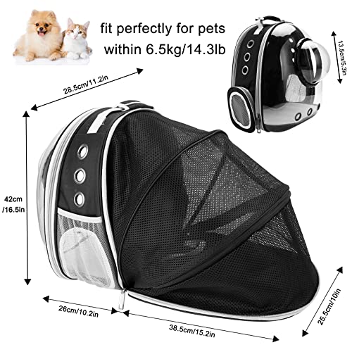 Mochila para Gatos Bolsa Transporte de Mascotas - Sirecal expandible para Gatos Mochila Mediana cápsula con Espacio para Burbujas, Viaje para Mascotas, para Gatos, Perros (Negro)