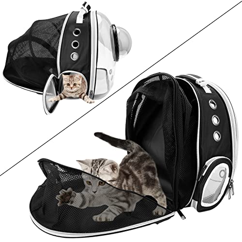 Mochila para Gatos Bolsa Transporte de Mascotas - Sirecal expandible para Gatos Mochila Mediana cápsula con Espacio para Burbujas, Viaje para Mascotas, para Gatos, Perros (Negro)