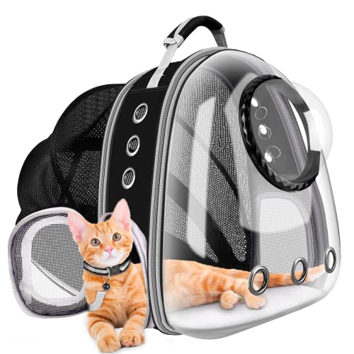 Mochila para Gatos Bolsa Transporte de Mascotas - Sirecal expandible para Gatos Mochila Mediana cápsula con Espacio para Burbujas, Viaje para Mascotas, para Gatos, Perros (Negro)