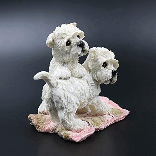 Modelo de Juguete para Perros Estatuillas de Perros Simulación High Highland Pareja Modelo de Perro Material de Resina Decoración de automóviles Artesanía (Color : White, Size : 11x9x10cm)