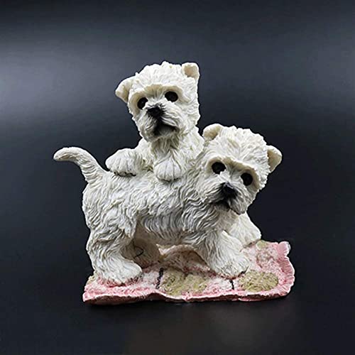 Modelo de Juguete para Perros Estatuillas de Perros Simulación High Highland Pareja Modelo de Perro Material de Resina Decoración de automóviles Artesanía (Color : White, Size : 11x9x10cm)
