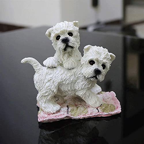 Modelo de Juguete para Perros Estatuillas de Perros Simulación High Highland Pareja Modelo de Perro Material de Resina Decoración de automóviles Artesanía (Color : White, Size : 11x9x10cm)