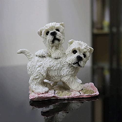 Modelo de Juguete para Perros Estatuillas de Perros Simulación High Highland Pareja Modelo de Perro Material de Resina Decoración de automóviles Artesanía (Color : White, Size : 11x9x10cm)