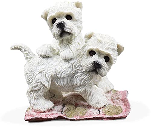 Modelo de Juguete para Perros Estatuillas de Perros Simulación High Highland Pareja Modelo de Perro Material de Resina Decoración de automóviles Artesanía (Color : White, Size : 11x9x10cm)