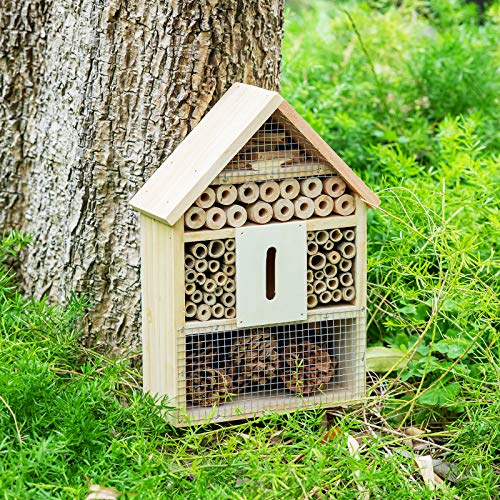 Möge Hotel de Insectos 21 x 9 x 30 CM (L x A x H Casa de Madera para Insectos y Abejas, Refugio de Madera Natural para Insectos, Hogar Mariquitas, Lacewings, Abejas y Mariposas