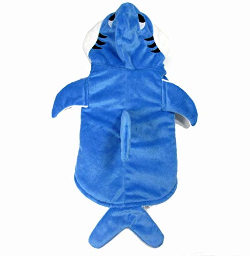 Mogokoyo Divertido disfraz de tiburón para perro, gato y tiburón, disfraz de mascota de Halloween, disfraz de tiburón azul, sudadera con capucha de forro polar (tallas "M")