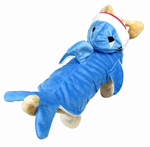 Mogokoyo Divertido disfraz de tiburón para perro, gato y tiburón, disfraz de mascota de Halloween, disfraz de tiburón azul, sudadera con capucha de forro polar (tallas "M")