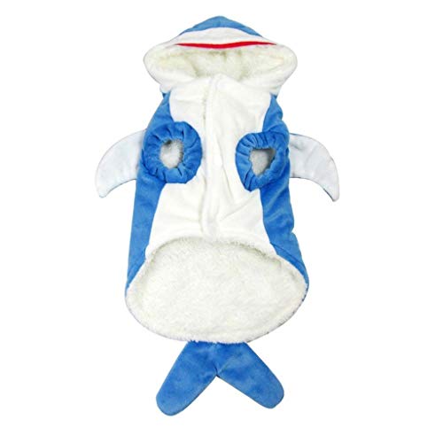 Mogokoyo Divertido disfraz de tiburón para perro, gato y tiburón, disfraz de mascota de Halloween, disfraz de tiburón azul, sudadera con capucha de forro polar (tallas "M")