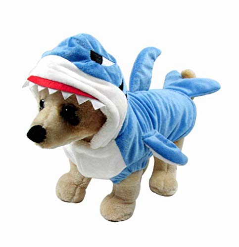 Mogokoyo Divertido disfraz de tiburón para perro, gato y tiburón, disfraz de mascota de Halloween, disfraz de tiburón azul, sudadera con capucha de forro polar (tallas "M")
