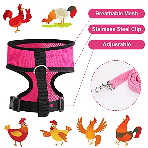 Molain Arnés de pollo con correa ajustable transpirable para gallina mascota chaleco arnés para mascotas para pato ganso gallina traning caminar medio (rosa)