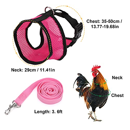 Molain Arnés de pollo con correa ajustable transpirable para gallina mascota chaleco arnés para mascotas para pato ganso gallina traning caminar medio (rosa)