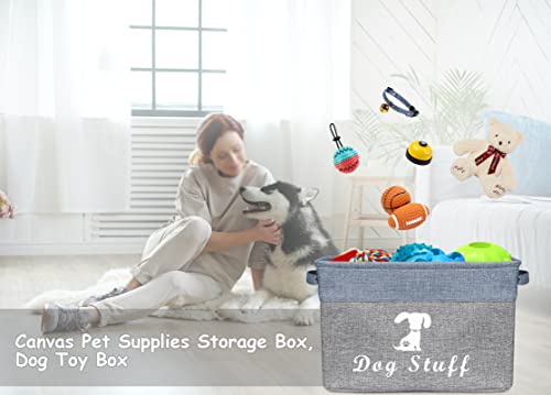 Morezi Caja de Juguetes para Mascotas, Material de Lona, ​​con asa, fácil de Transportar. Adecuado para almacenar Juguetes para Mascotas, Suministros y Accesorios para Mascotas-Perro-Azul Gris