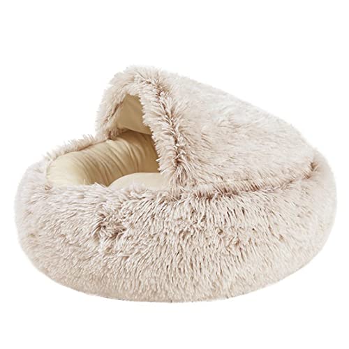 Morninganswer Cama para Perros y Gatos, Cama Redonda de Felpa para Gatos, Cama cálida, Cama de Felpa Larga y Suave para Perros pequeños, Nido para Gatos, Cama para Gatos 2 en 1