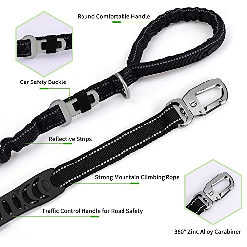morpilot Correa para Perro Elástica, Correa Fuerte con Mango Suave para Perros Medianos y Grandes, Correa Reflectantes para Mascotas para Caminar Seguro de Noche con Perros + Bolsa de Basura (Negro)