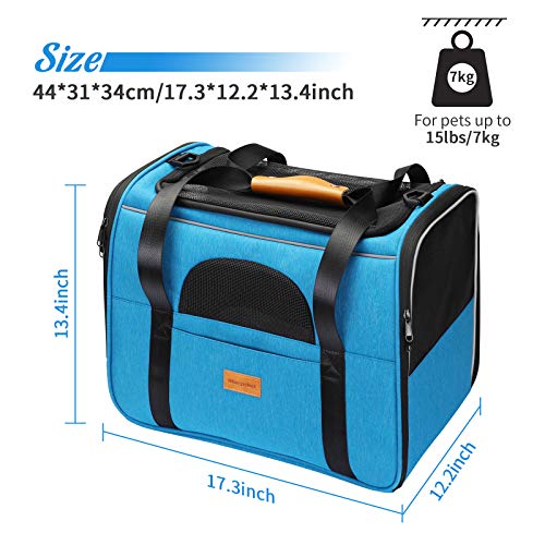 morpilot Transportín Gato Perro, Bolsa Transporte Portátil y Transpirable para Mascotas, Bolsa Transportin para Gatos Plegable Aerolínea Aprobada con Correa de Hombro Ajustable +Tazón Plegable Azul