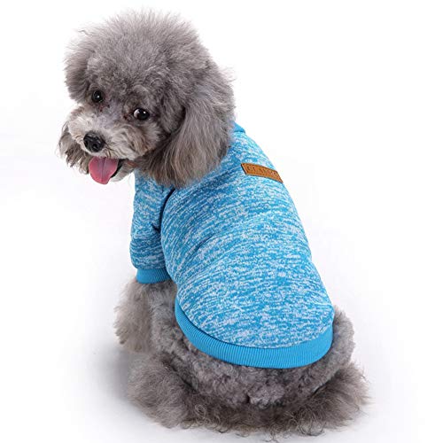 Mothcattl Ropa para perro, invierno, perro, gato, cálido, lana, suéter, chaqueta de punto, chaqueta para mascota, invierno, luna, azul, XS