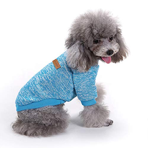 Mothcattl Ropa para perro, invierno, perro, gato, cálido, lana, suéter, chaqueta de punto, chaqueta para mascota, invierno, luna, azul, XS