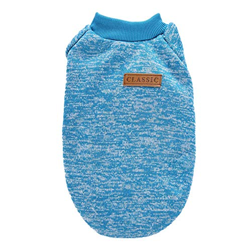 Mothcattl Ropa para perro, invierno, perro, gato, cálido, lana, suéter, chaqueta de punto, chaqueta para mascota, invierno, luna, azul, XS