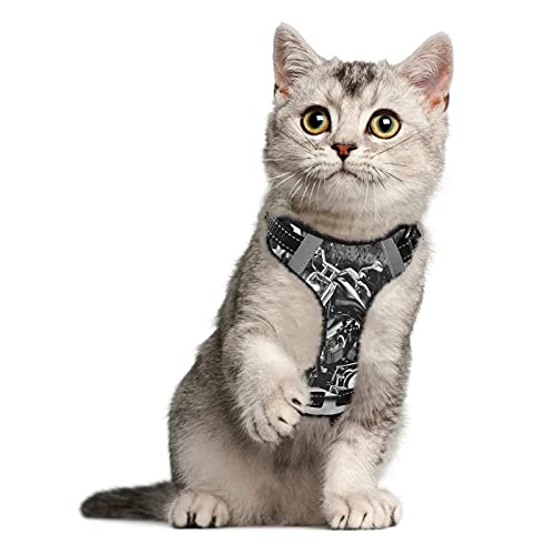 Motocicleta negra retro vintage con bandera americana antigua sin tirar, arnés acolchado reflectante ajustable para perros pequeños a grandes, gatos con clips de correa, mango de fácil control M