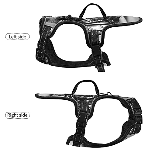 Motocicleta negra retro vintage con bandera americana antigua sin tirar, arnés acolchado reflectante ajustable para perros pequeños a grandes, gatos con clips de correa, mango de fácil control M