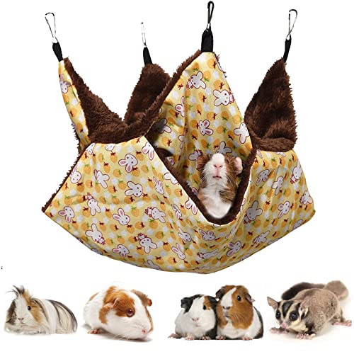MQUPIN Hamaca para Mascotas, 2 Capas Hamster Hamaca Animales Pequeño con 4 Ganchos, Hamaca pequeña para Mascotas cálida Cama Colgante para Hurones/Ardillas/Otros Animales pequeños (Amarillo)