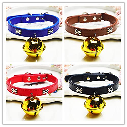 MRBJC Collar de color sólido con campanas accesorios para gatos, collar de piel sintética, evita accidentes para tu perro o cachorro, mejora la seguridad, tamaños ajustables negro M (1,5 x 37 cm)