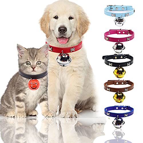 MRBJC Collar de color sólido con campanas accesorios para gatos, collar de piel sintética, evita accidentes para tu perro o cachorro, mejora la seguridad, tamaños ajustables negro M (1,5 x 37 cm)
