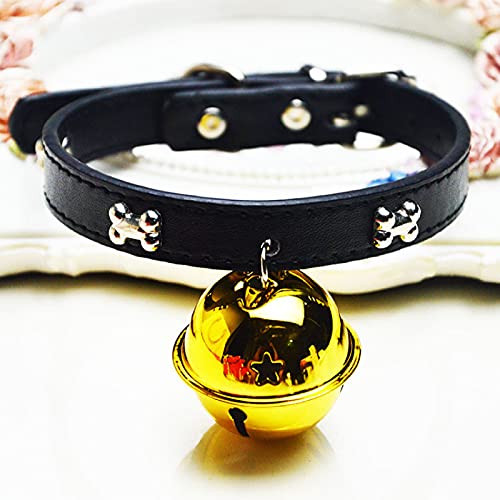 MRBJC Collar de color sólido con campanas accesorios para gatos, collar de piel sintética, evita accidentes para tu perro o cachorro, mejora la seguridad, tamaños ajustables negro M (1,5 x 37 cm)