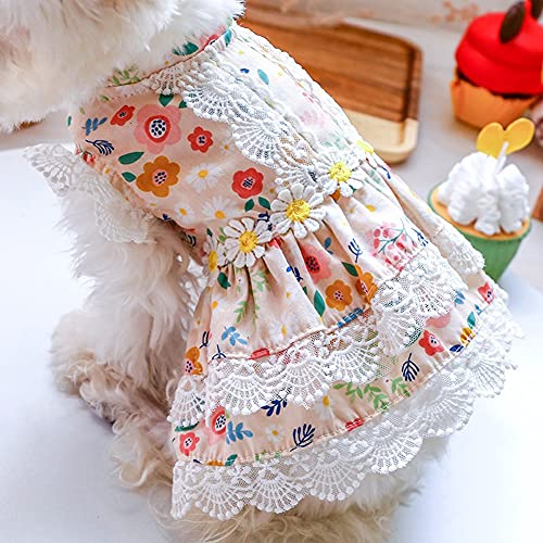 Mrinb Vestidos de baches de Cordones de Perro de Verano-Vestidos de Princesa Florales para Mascotas, Vestidos para Perros pequeños y medianos, Vestimenta de Perros Vestido de Novia de Fiesta Diario