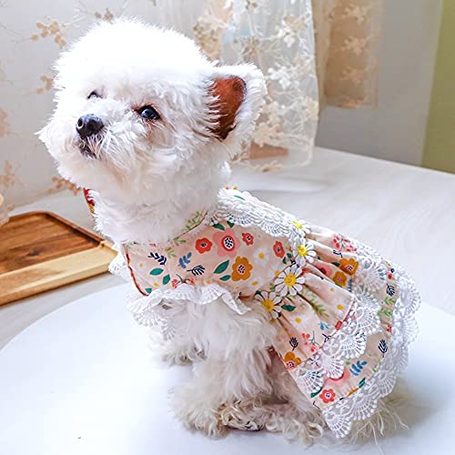 Mrinb Vestidos de baches de Cordones de Perro de Verano-Vestidos de Princesa Florales para Mascotas, Vestidos para Perros pequeños y medianos, Vestimenta de Perros Vestido de Novia de Fiesta Diario