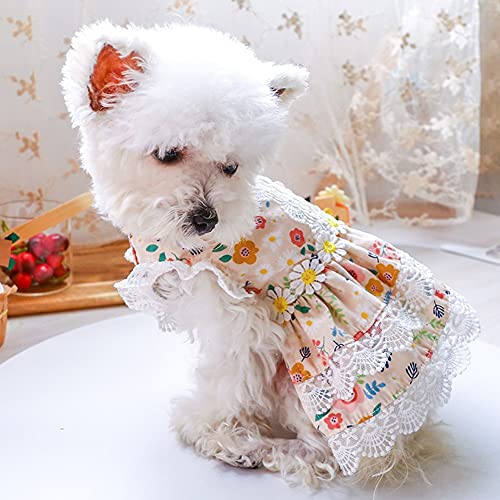 Mrinb Vestidos de baches de Cordones de Perro de Verano-Vestidos de Princesa Florales para Mascotas, Vestidos para Perros pequeños y medianos, Vestimenta de Perros Vestido de Novia de Fiesta Diario