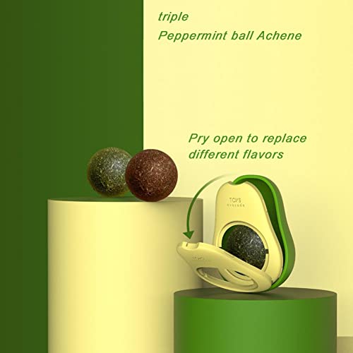 MSL Aguacate gatera bola de pared para gatos, bola de menta giratoria, bolas comestibles para lamer, aperitivo saludable y giratorio, juguete de bola de menta de aguacate para gato gatito