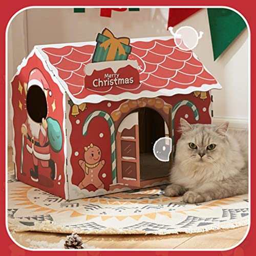 Mudicy Christmas Cat House - Casa de cartón Duradera para Gatos con rascador, Espacio Espacioso y Hierba gatera Gratis, Gatos