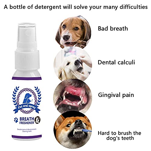 MUGBGGYUE Ambientador para mascotas, 30 ml, limpiador oral portátil, spray para cuidado de la salud, desodorante para la boca del perro, cuidado del gato, removedor de manchas y olores